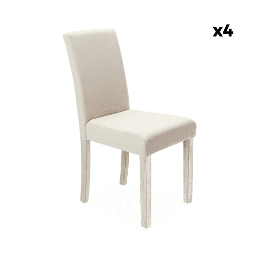 Cadeiras de tecido com pernas de madeira, set de 4, Rita, Cru, 43x56.5x92.5 cm