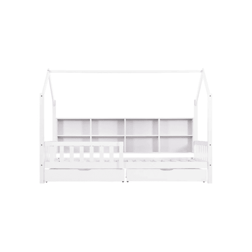Cama de criança,cama-casa de madeira maciça 90x200cm com 2 gavetas,branco