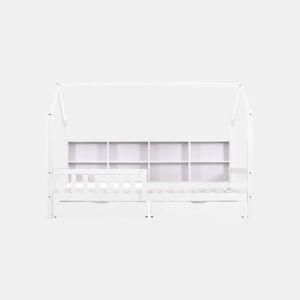 Cama de criança,cama-casa de madeira maciça 90x200cm com 2 gavetas,branco