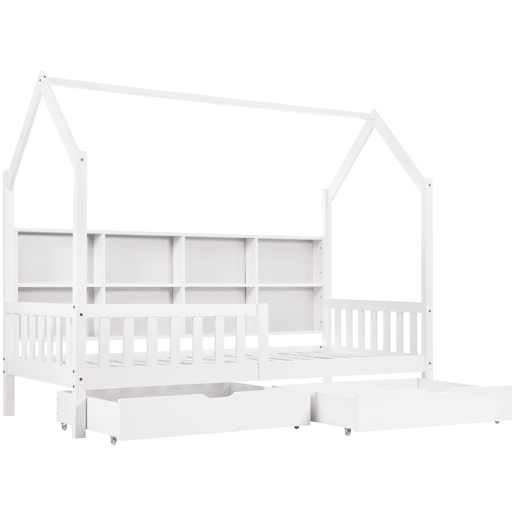 Cama de criança,cama-casa de madeira maciça 90x200cm com 2 gavetas,branco
