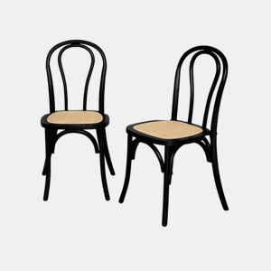 Vintage cadeira de madeira e rattan, set de 2, Bastille, Preto, 49.5x48x90 cm