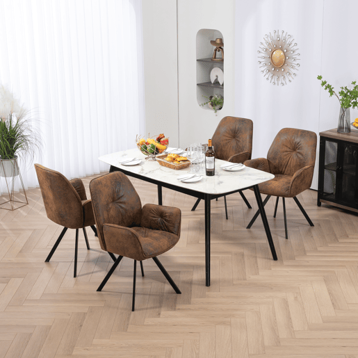 Conjunto de 2 cadeiras de jantar giratórias 360° Poltrona com costas e braços Assento forrado a camurça, castanho, 60x62.5x87.5cm
