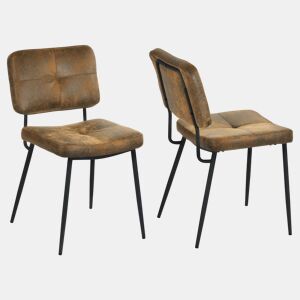 Conjunto de 2 cadeiras de jantar retro vintage com encosto em camurça assento estofado pernas de metal para cozinha sala de estar quarto escritório, castanho