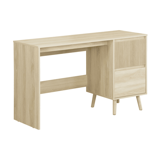 Mesa escandinava de madeira com 2 gavetas, Linear, Natural, 120x48x75 cm