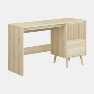 Mesa escandinava de madeira com 2 gavetas, Linear, Natural, 120x48x75 cm