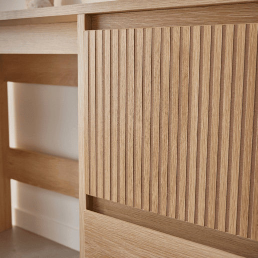 Mesa escandinava de madeira com 2 gavetas, Linear, Natural, 120x48x75 cm