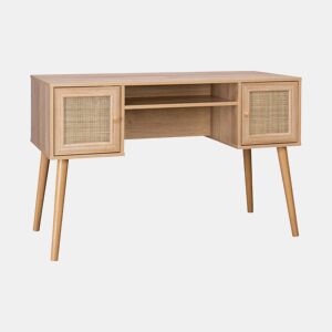 Secretária em cana e madeira de 2 portas, Boheme, Natural, 120x55x76.5 cm
