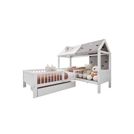 Cama de criança,cama-casa de madeira maciça 90x200cm com 1 gaveta,branco