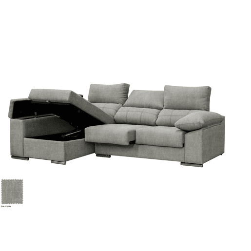 Sofá Chaise Longue Prateado. Reclinado, com Arco