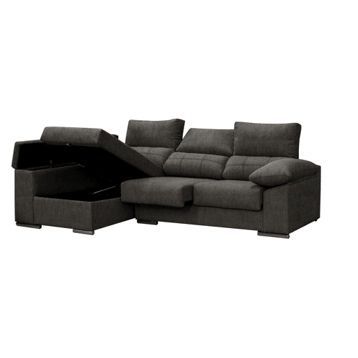Sofá Chaise Longue Prateado. Reclinado, com Arco