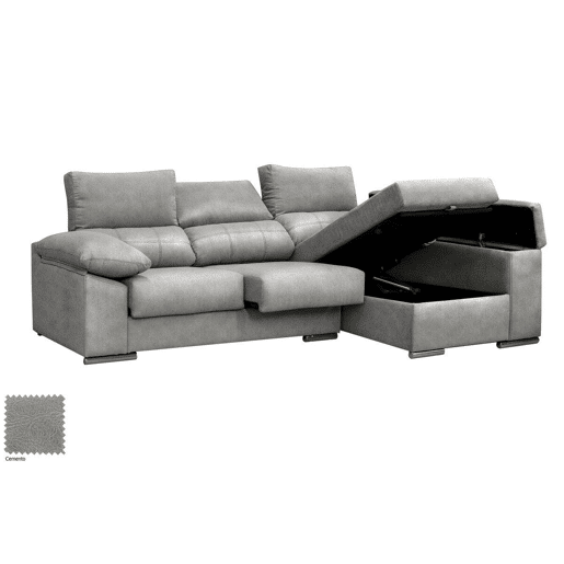 Sofá Chaise Longue Prateado. Reclinado, com Arco