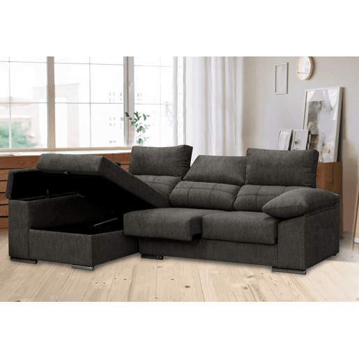 Sofá Chaise Longue Prateado. Reclinado, com Arco