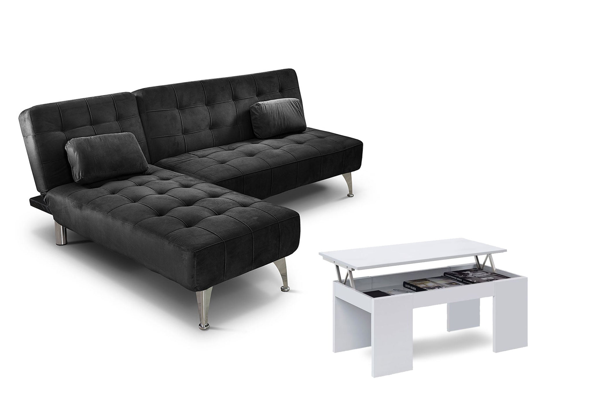Oferta: Sofa Cama Chaise Longue XS + Mesa de Centro Elevable Negro