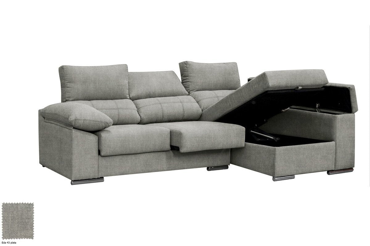 Sofa Chaise Longue Reclinable, con Arcon Gris