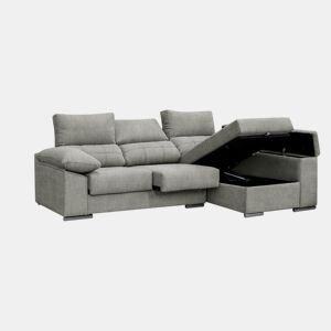 Sofá Chaise Longue Prateado. Reclinado, com Arco