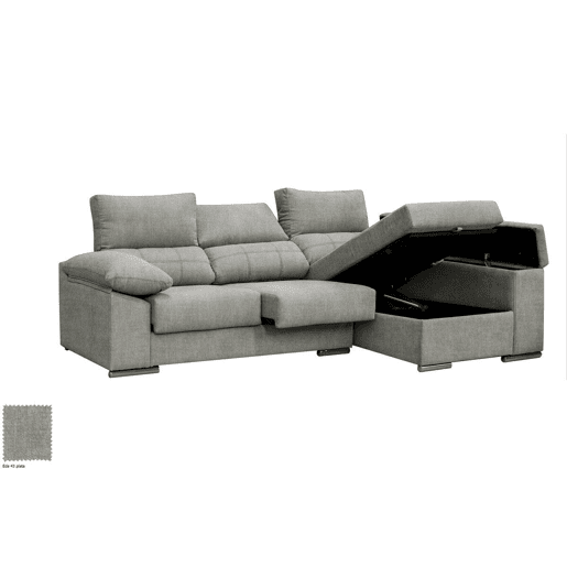 Sofá Chaise Longue Prateado. Reclinado, com Arco Sofá Chaise Longue Prateado. Reclinado, com Arco