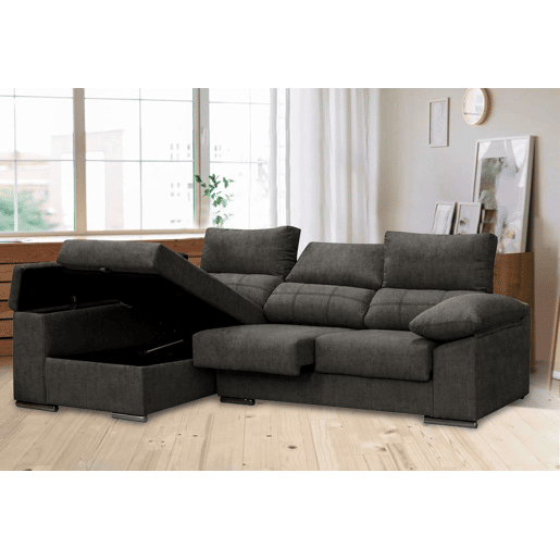 Sofá Chaise Longue Prateado. Reclinado, com Arco