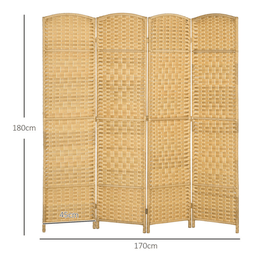 HOMCOM Biombo Dobrável de 4 Painéis Divisor de Ambientes 180x180 cm Ecrã de Privacidade de Polipropileno para Escritório Quarto Madeira