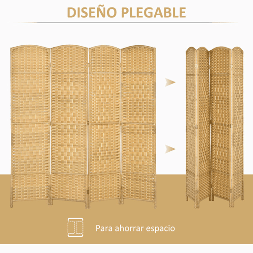 HOMCOM Biombo Dobrável de 4 Painéis Divisor de Ambientes 180x180 cm Ecrã de Privacidade de Polipropileno para Escritório Quarto Madeira