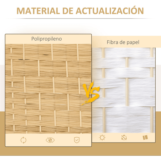 HOMCOM Biombo Dobrável de 4 Painéis Divisor de Ambientes 180x180 cm Ecrã de Privacidade de Polipropileno para Escritório Quarto Madeira