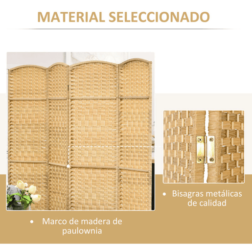 HOMCOM Biombo Dobrável de 4 Painéis Divisor de Ambientes 180x180 cm Ecrã de Privacidade de Polipropileno para Escritório Quarto Madeira
