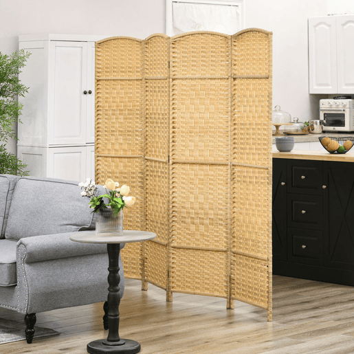 HOMCOM Biombo Dobrável de 4 Painéis Divisor de Ambientes 180x180 cm Ecrã de Privacidade de Polipropileno para Escritório Quarto Madeira