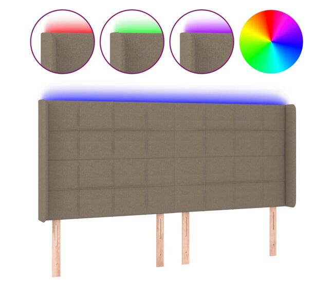 Cabecero con led de tela gris taupe 183x16x118/128 cm