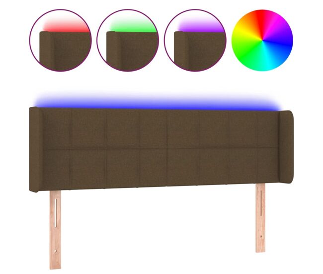 Cabecero con led de tela marrón oscuro 147x16x78/88 cm