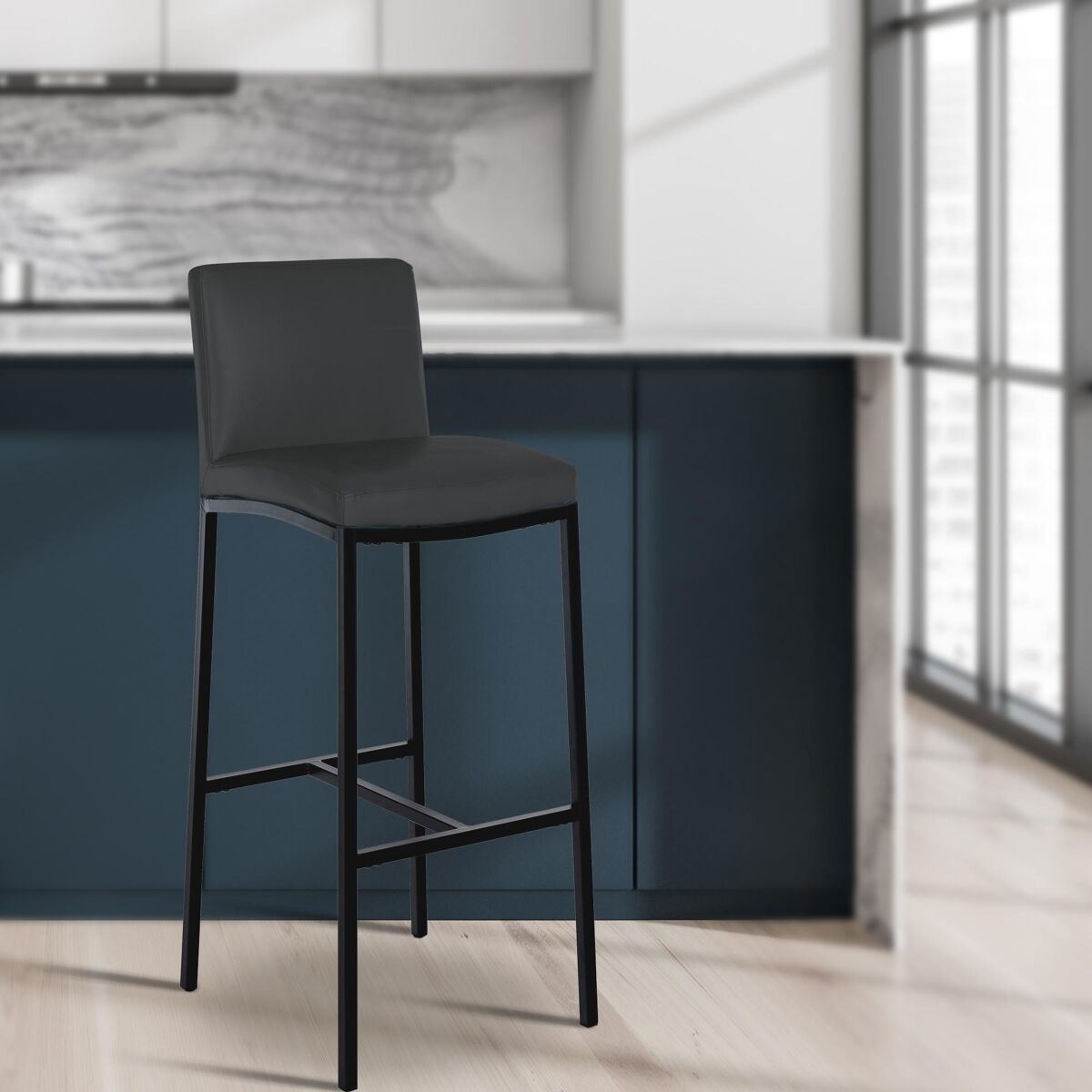 Taburete de bar freeport simil cuero gris oscuro 47x43x111 cm