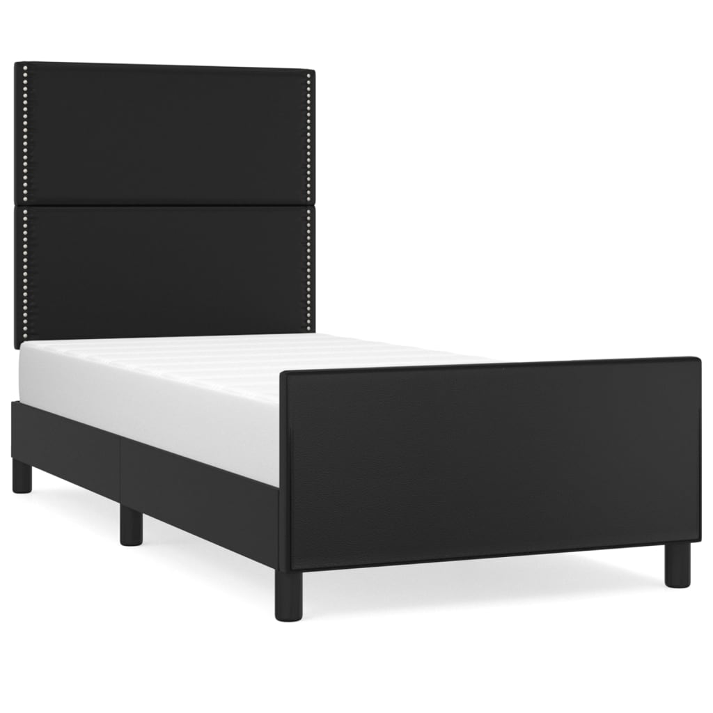 Estructura de cama con cabecero cuero sintético negro 90x200 cm liso con clavos