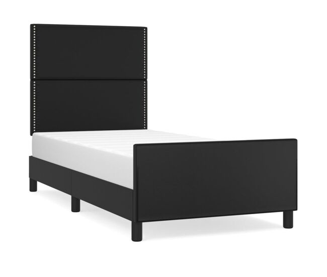 Estructura de cama con cabecero cuero sintético negro 90x200 cm liso con clavos