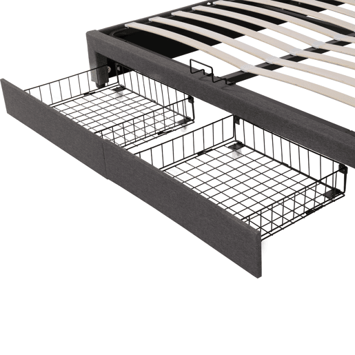 Cama de casal de linho 180x200cm com armazenamento,2 gavetas e luz LED,cinzento Cama de casal de linho 180x200cm com armazenamento,2 gavetas e luz LED,cinzento