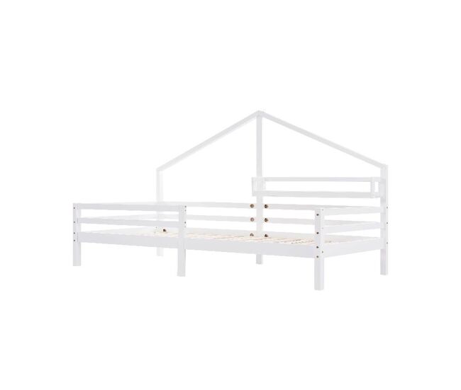 Cama infantil,cama cabaña de madera de pino 90x200cm con protección contra caídas,en forma de chimenea,blanco