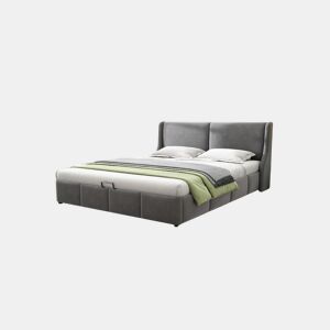 Cama de casal de veludo 140x200cm com armazenamento,cinzento