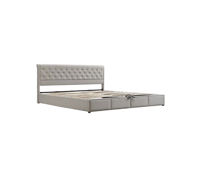 Cama de matrimonio de terciopelo 160x200cm con almacenaje,gris claro