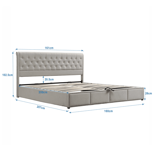 Cama de casal de veludo 160x200cm com armazenamento,cinza claro