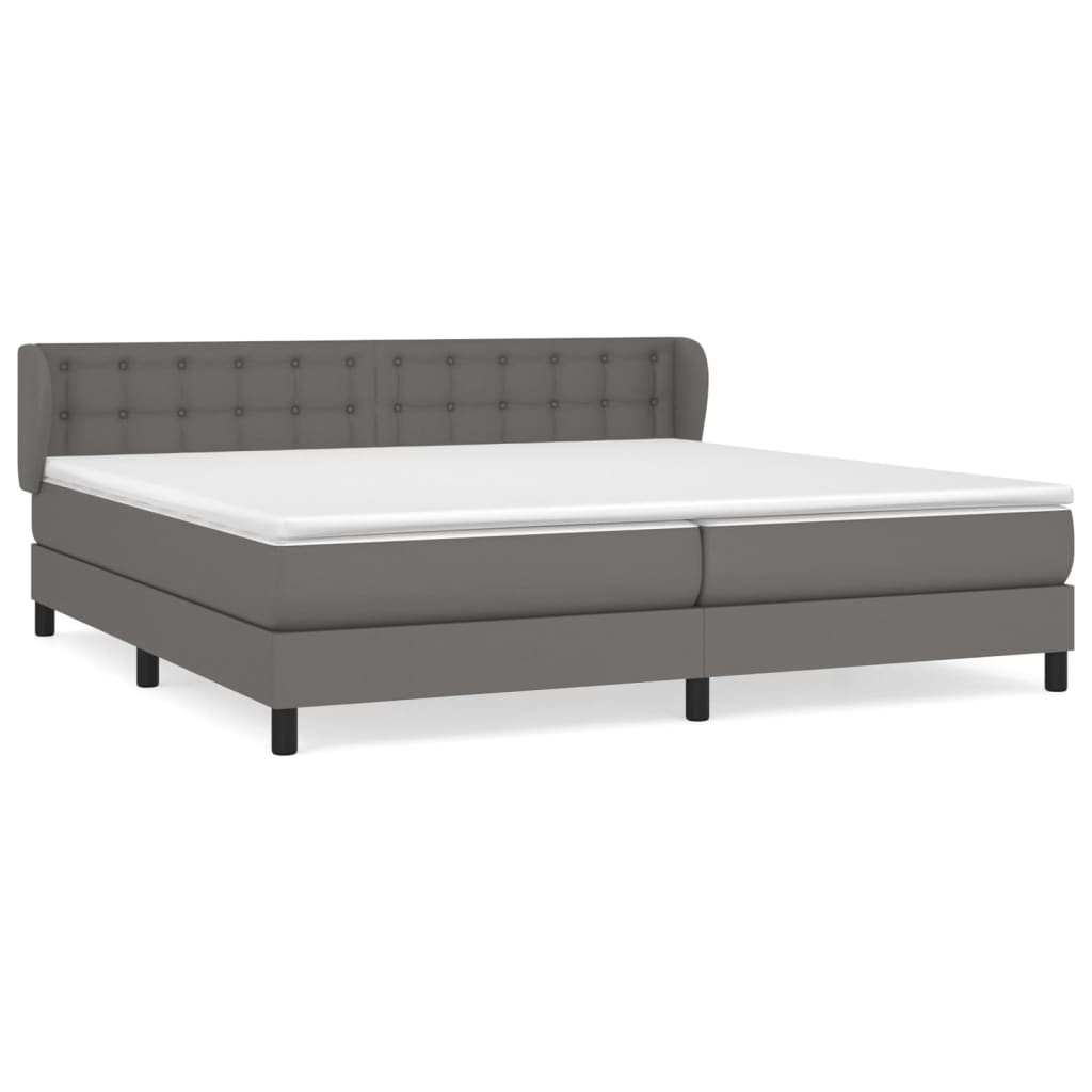 Cama box spring con colchón cuero sintético gris 200x200 cm botones