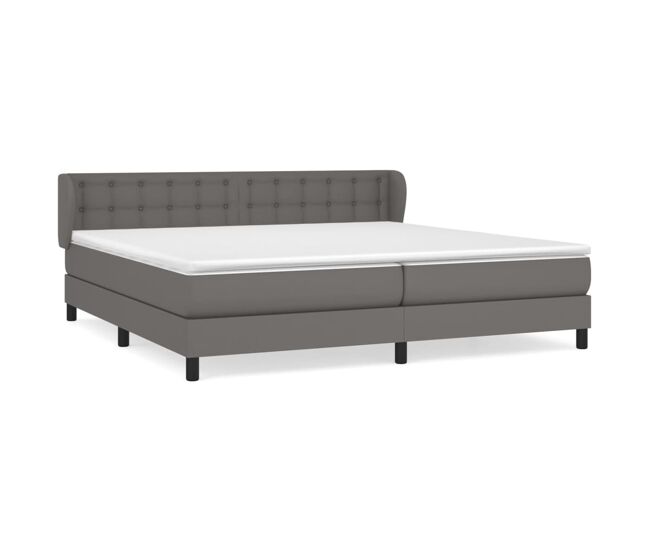 Cama box spring con colchón cuero sintético gris 200x200 cm botones