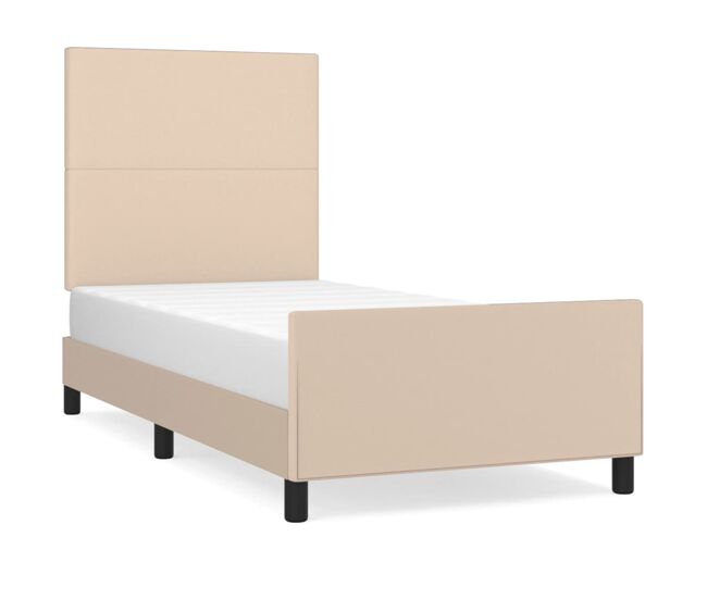 Estructura de cama cabecero cuero sintético capuchino 80x200cm diseño plano