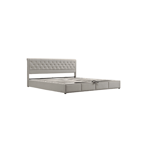Cama de casal de veludo 140x190cm com armazenamento,cinza claro