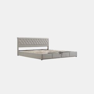 Cama de casal de veludo 140x190cm com armazenamento,cinza claro