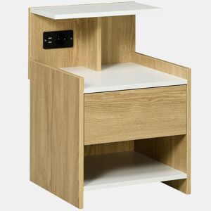 HOMCOM Mesa de Cabeceira Moderna Mesa de Cabeceira com Entrada USB Tomada Elétrica Gaveta e Prateleiras Mesa de Cabeceira para Dormitório 40x40x60 cm Madeira