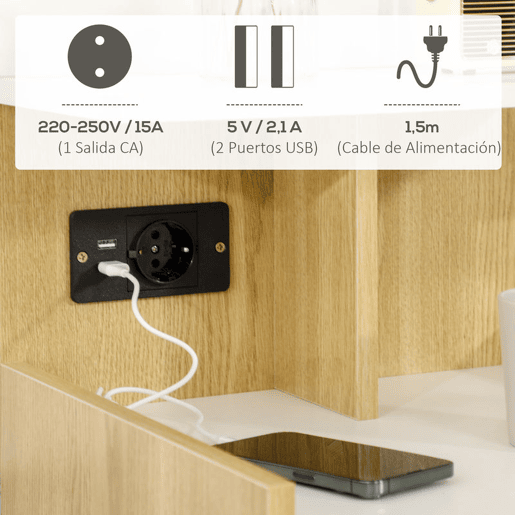 HOMCOM Mesa de Cabeceira Moderna Mesa de Cabeceira com Entrada USB Tomada Elétrica Gaveta e Prateleiras Mesa de Cabeceira para Dormitório 40x40x60 cm Madeira