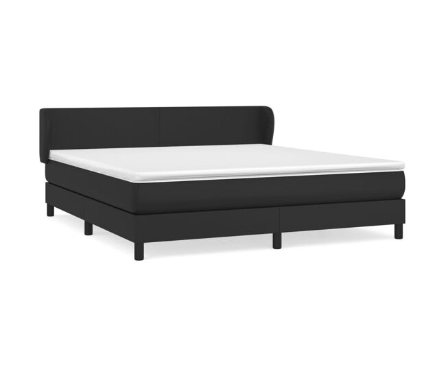 Cama box spring con colchón cuero sintético negro 160x200 cm diseño plano