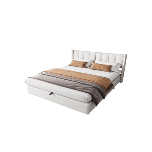 Cama de casal de pu 180x200cm com armazenamento,luz LED,branco Cama de casal de pu 180x200cm com armazenamento,luz LED,branco