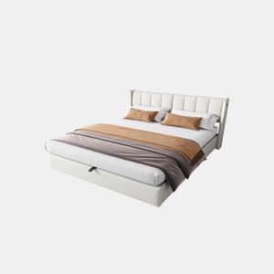 Cama de casal de pu 180x200cm com armazenamento,luz LED,branco