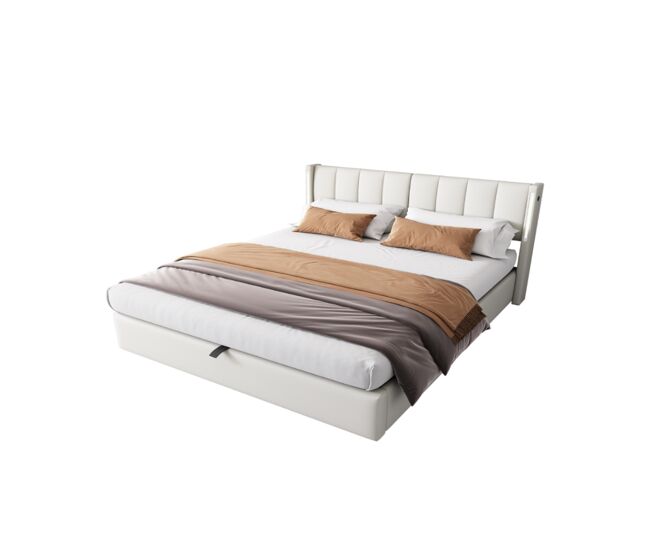 Cama de matrimonio de poliuretano 180x200cm con almacenaje,luz led,blanco