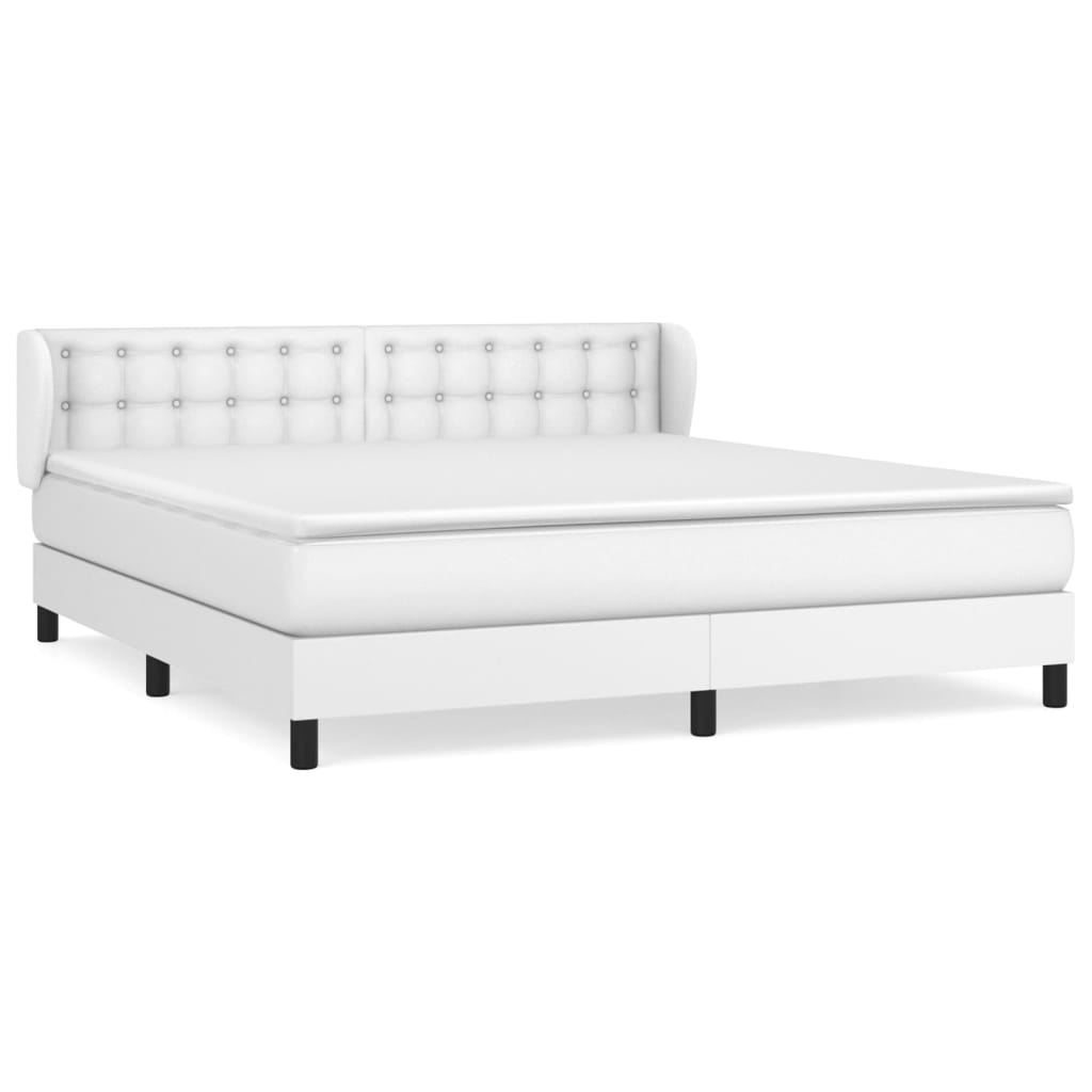 Cama box spring con colchón cuero sintético blanco 160x200 cm botones