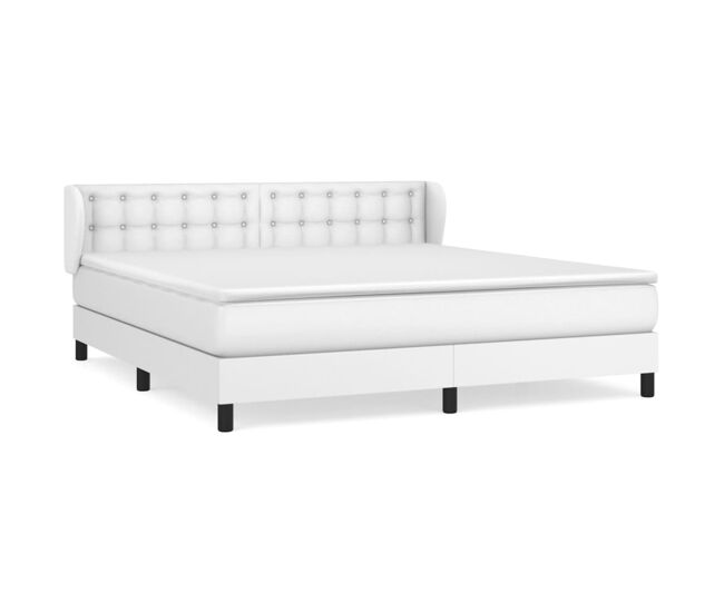 Cama box spring con colchón cuero sintético blanco 160x200 cm botones
