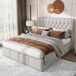 Cama de matrimonio de terciopelo con almacenaje 142x207 Cama de matrimonio de terciopelo con almacenaje 142x207 Gris Claro